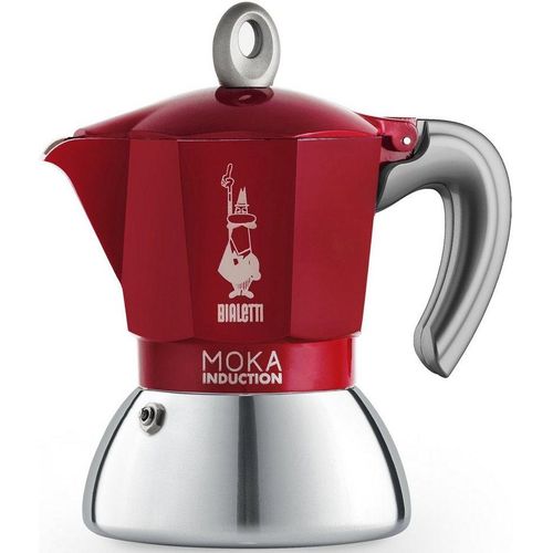 BIALETTI Espressokocher Moka Induktion, 0,09l Kaffeekanne, Induktionsgeeignet, rot