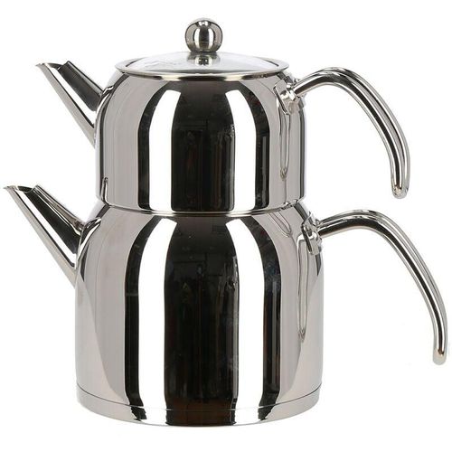 Teekanne Edelstahl Caydanlik Teekocher Wasser/Tee-Kessel Wasserkessel 2L, Teekessel 1L Griff Silber