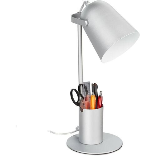 Schreibtischlampe mit Stifthalter, Bürolampe Schreibtisch, E27, moderne Tischlampe, 40 x 15 x 20 cm, silber – Relaxdays