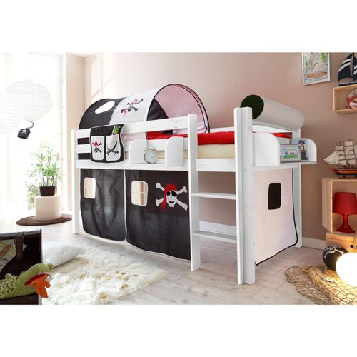 TiCAA Hochbett "Malte" Kiefer Weiß Motiv