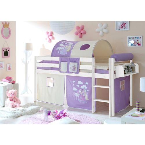 TiCAA Hochbett "Malte" Kiefer Weiß Motiv