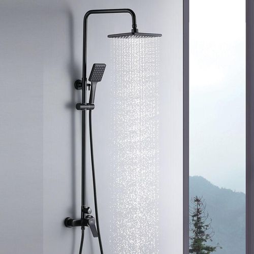 Auralum Regendusche Duschsystem Schwarz Duscharmatur Duschset mit Armatur, 2 Funktion Duschsäule Regenduschset mit Verstellbare Duschstange