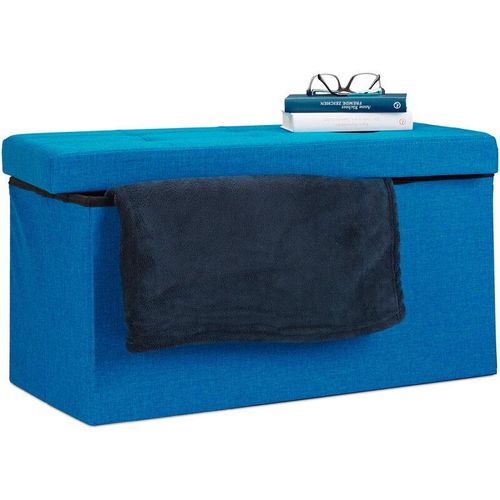 Faltbare Sitzbank xl, mit Stauraum, Sitzcube mit Fußablage, Sitzwürfel als Aufbewahrungsbox, 38x76x38 cm, blau – Relaxdays