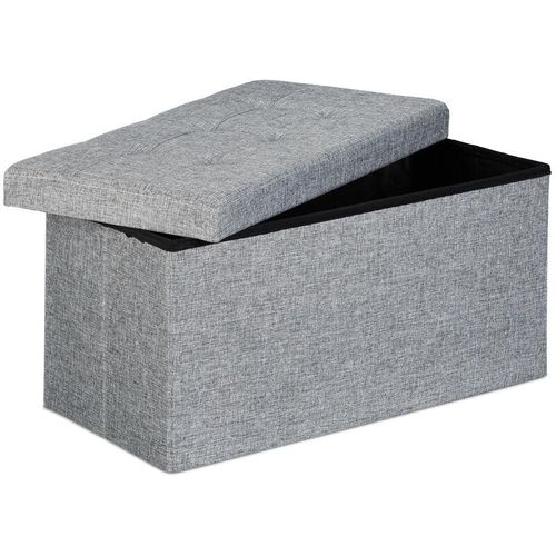 Faltbare Sitzbank xl, mit Stauraum, Sitzcube mit Fußablage, Sitzwürfel als Aufbewahrungsbox, 38x76x38 cm, grau – Relaxdays