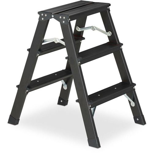 Relaxdays – Trittleiter klappbar, 3 Stufen, Treppenleiter Aluminium, Leiter bis 120 kg, HxBxT: 58 x 40 x 56,5 cm, schwarz