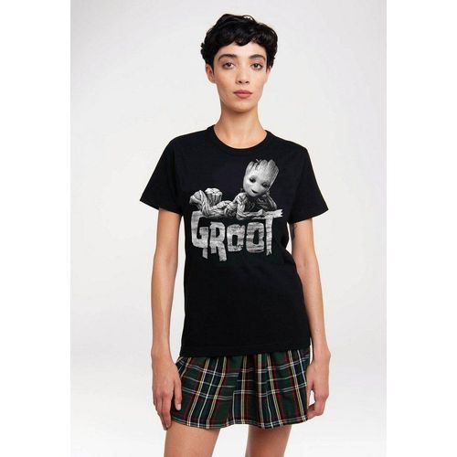 LOGOSHIRT T-Shirt Marvel - Groot mit witzigem Groot Print, schwarz
