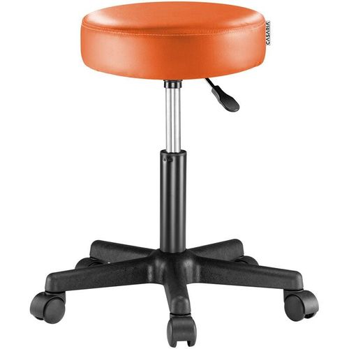 Rollhocker Höhenverstellbar 10cm Polsterung 46 – 60cm Sitzhöhe 360° Drehbar Stabil Modern Bürohocker Drehhocker Arbeitshocker Hocker orange – Casaria