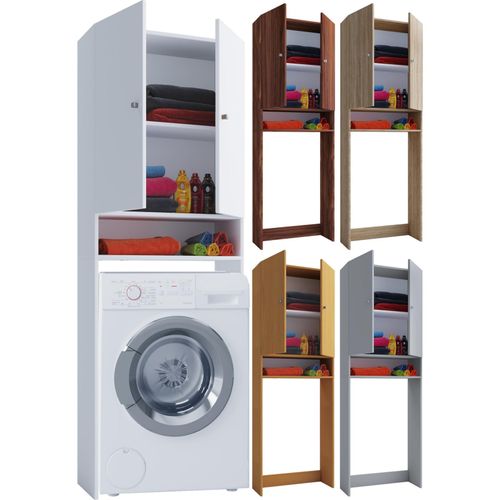 VCM Waschmaschinenschrank Praktischer Überbauschrank mit viel Stauraum Maße: B. 64 x H. 182 x T. 27 cm Waschmaschinenregal für Bad und Waschküche Waschmaschinenüberbauschrank - Lona