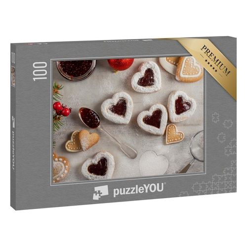 puzzleYOU Puzzle Herzförmige Kekse mit Himbeermarmelade