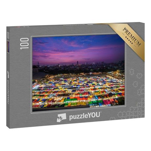 puzzleYOU Puzzle Bunt beleuchteter Nachtmarkt von Bangkok