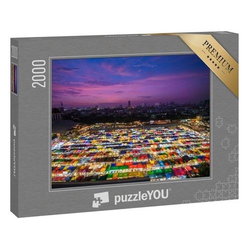 puzzleYOU Puzzle Bunt beleuchteter Nachtmarkt von Bangkok