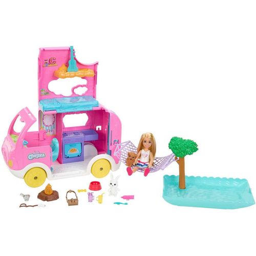 Barbie Puppen Fahrzeug Chelsea 2-in-1 Camper Spielset mit Puppe, bunt
