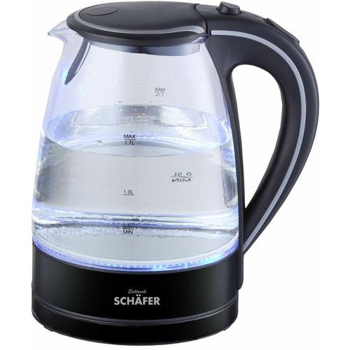 Wasserkocher 1,7L mit LED-Beleuchtung Teekocher Glas Edelstahl Schwarz