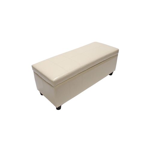 Aufbewahrungs-Truhe Sitzbank Arezzo, Leder + Kunstleder, 112x45x45cm MVG-zertifiziert ~ creme