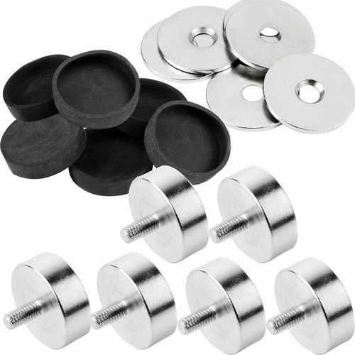 Topfmagnet mit Gewindezapfen zum Einschrauben, Magnet mit Metallscheiben und Gummi-Kappen, ø 20mm Neodym 18-teilig - Vasalat