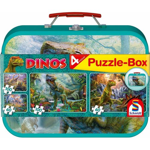 Schmidt Spiele Puzzle Dinos Box, 2x60 und 2x100 Teile, 320 Puzzleteile, bunt