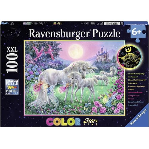 Ravensburger Puzzle Color Star Line, Einhörner im Mondschein, 100 Puzzleteile, leuchtet im Dunkeln, Made in Germany, FSC® – schützt Wald – weltweit, bunt