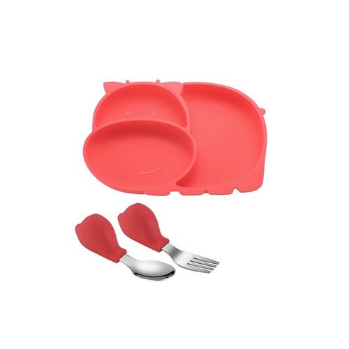 Decome Kindergeschirr-Set Silikon Babyteller mit Saugnapf