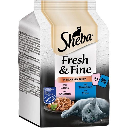Sheba Katzenfutter Portionsbeutel Fresh & Fine, 6 x 50 g, Lachs & Thunfisch in Sauce
