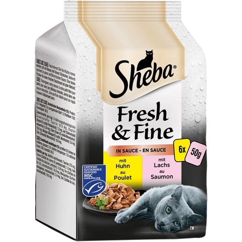 Sheba Katzenfutter Portionsbeutel Fresh & Fine, 6 x 50 g, Huhn & Lachs in Sauce