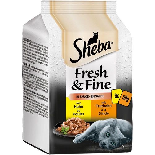 Sheba Katzenfutter Portionsbeutel Fresh & Fine, 6 x 50 g, Huhn & Truthahn in Sauce