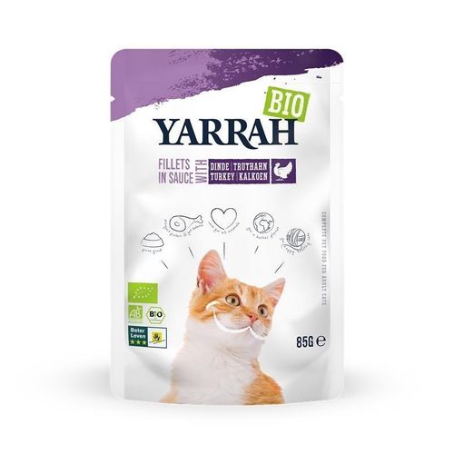 Yarrah Bio Cat Filets Katzenfutter, 14 x 85 g Truthahn in Soße