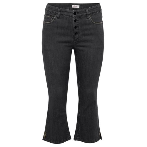 Große Größen: Bootcut Jeans in 7/8-Länge mit Stickerei am Saum, black Denim, Gr.58