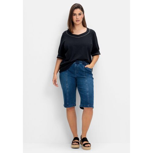 Jeans-Bermudas mit Gummibund und Teilungsnähten, blue Denim, Gr.52