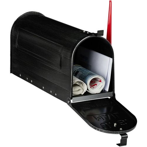 Us Briefkasten, Vintage, us Mail, Zeitungsfach, groß, hbt: 22 x 16 x 48 cm, Fahne rot, Stahl Mailbox, schwarz – Relaxdays