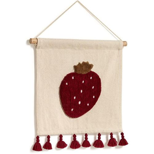 Amarantha Wandteppich 100% Baumwolle weiß mit roter Erdbeere und Fransen rot 40 x 40 cm – Beige – Kave Home