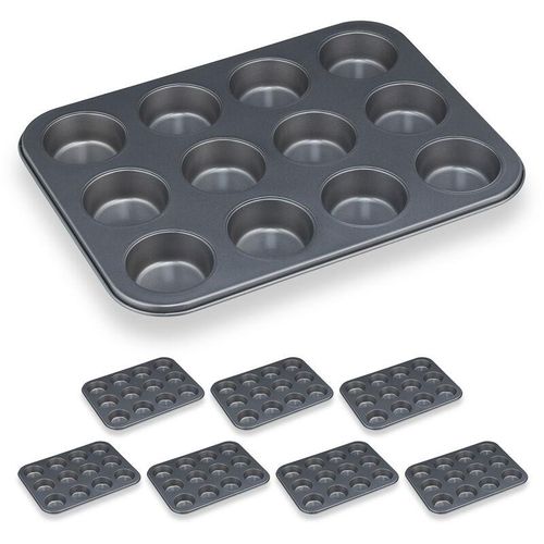 8 x Muffinform, 12er Muffinbleche, Cupcakeblech antihaftbeschichtet, Carbonstahl, Muffins & Cupcakes, ø 6,5 cm, grau