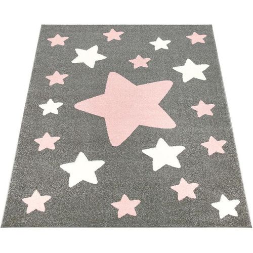 Teppich Kinderzimmer Kinderteppich Große Und Kleine Sterne In Grau Rosa 80x150 cm - Paco Home