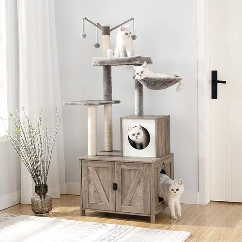 Hoobro - Katzenbaum mit katzenklo Schrank, Katzentoilettenmöbel Katzenkletterbaum