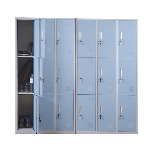 Schließfach Preston T829, Schließfachschrank Wertfachschrank Spind, Metall 9 Fächer, blau