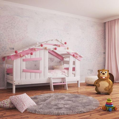 Hausbett - Kinderbett - apart chalet - Länge 200 x Breite 90 cm, ohne Zubehör - Rosa - Bibex