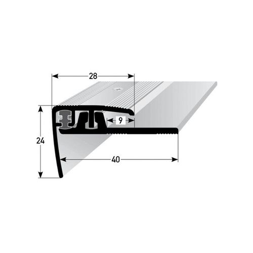 Klick-Treppenkante für Vinyl / Laminat / Parkett Lakeview, Höhe 4 – 7 mm, 28 mm breit, 2-teilig, Aluminium eloxiert, gebohrt-Edelstahloptik-900