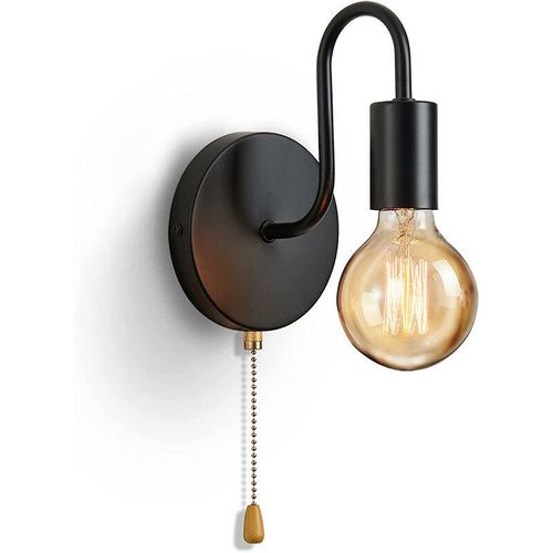 Vintage Wandlampe E27 Standard-Fassung Industrielle Innenlampe aus Metall mit Schalter (ohne Leuchtmittel, schwarz)