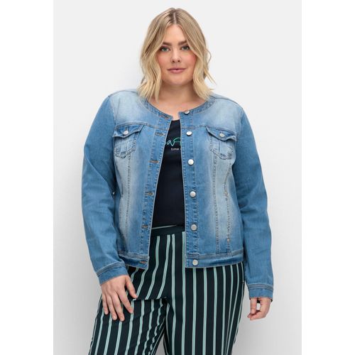 Jeansjacke in kragenloser Form, mit Waschung, blue Denim, Gr.40