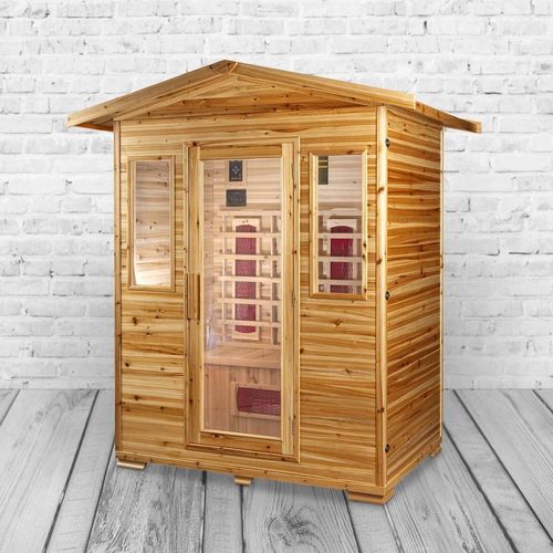 PureHaven Infrarotkabine 153x125x210 cm aus kanadischem Hemlock-Holz Bluetooth-Soundsystem Timer Lic