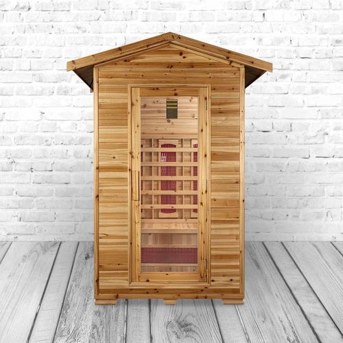 PureHaven Infrarotkabine 120x120x210 cm aus kanadischem Hemlock-Holz Bluetooth-Soundsystem Timer Lic