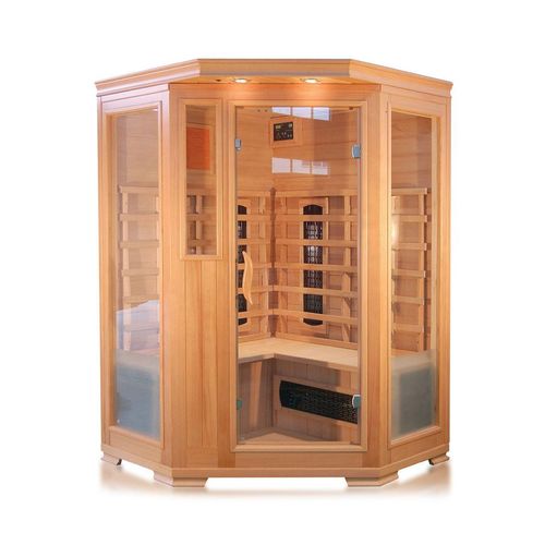 PureHaven Infrarotkabine 120x120x190 cm aus kanadischem Hemlock-Holz Bluetooth-Soundsystem Timer Lic