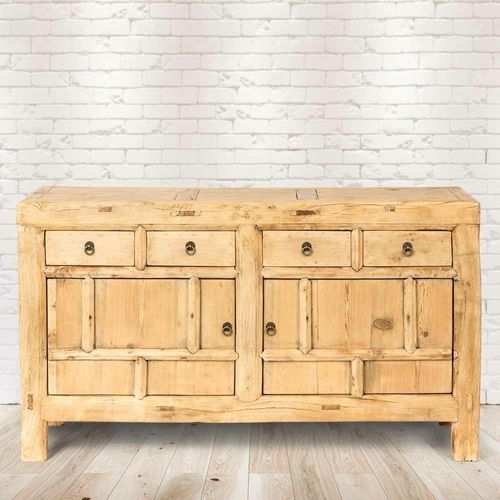 PureHaven Kommode 156x40x81 cm im Vintage Style massive Kommode aus Kiefer-Altholz handgefertigt sti