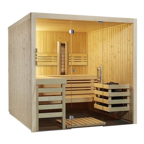 Sauna Panorama Complete Fichte 210x210x203cm mit ABC-Strahler Multifunktionssauna – Infraworld