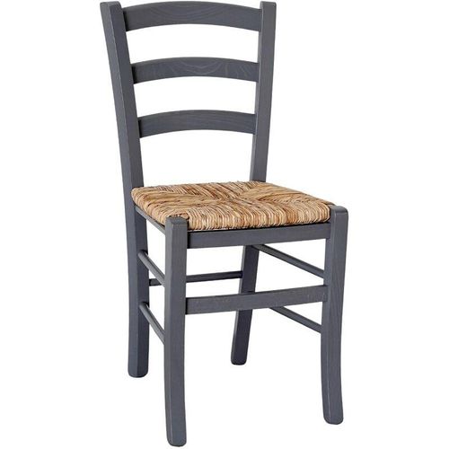 Stuhl aus grauem Holz "Venice" mit Sitzfläche aus Reisstroh