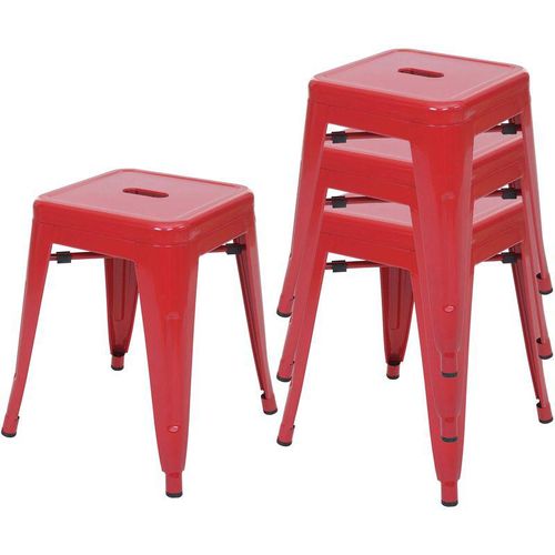 4er-Set Hocker HHG 787, Metallhocker Sitzhocker, Metall Industriedesign stapelbar rot – red
