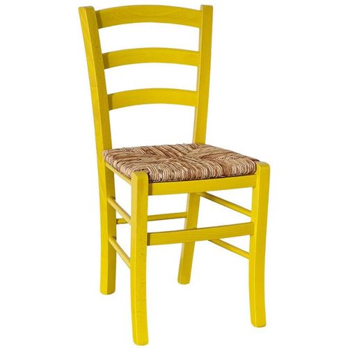 Gelber Venedig-Holzstuhl mit Sitz aus Reisstroh