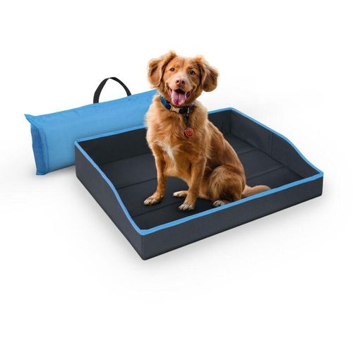 Faltbares Haustierbett für mittlere Hunde und Katzen - Blau - ( 80cm x 60cm ) Reisebett - tragbares Hundebett mit stabilem Rahmen - Blau / Schwarz