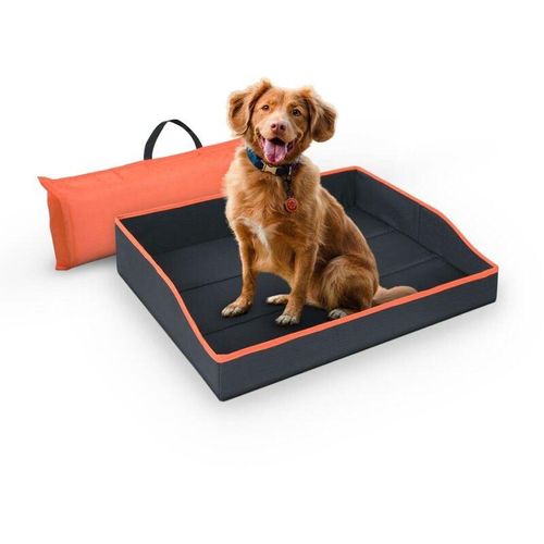 Faltbares Haustierbett für Kleine Hunde und Katzen - Orange - ( 80cm x 60cm ) Reisebett - tragbares Hundebett mit stabilem Rahmen - Orange / Schwarz