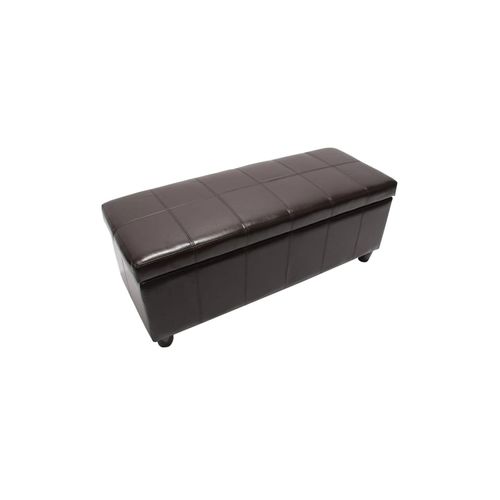 Aufbewahrungs-Truhe Sitzbank Arezzo, Leder + Kunstleder, 112x45x45cm MVG-zertifiziert ~ braun