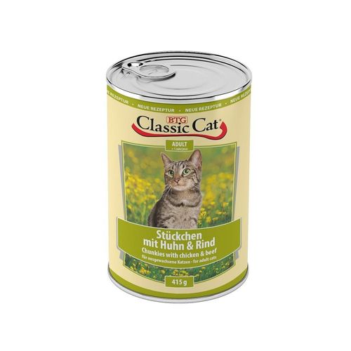 Classic Cat Dose Stückchen mit Huhn & Rind 24 x 415g Katzenfutter
